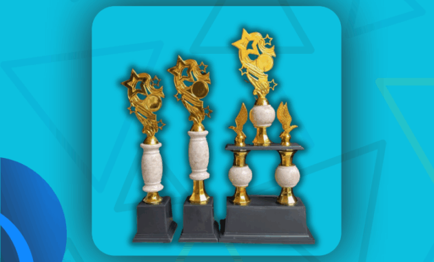 Deretan piala akrilik kustom hasil produksi piala trophy Banyuwangi yang siap kirim ke konsumen.
