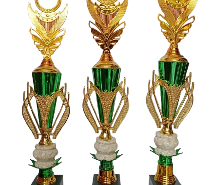 Deretan piala marmer mewah hasil produksi piala trophy Seluma untuk kejuaraan olahraga lokal.